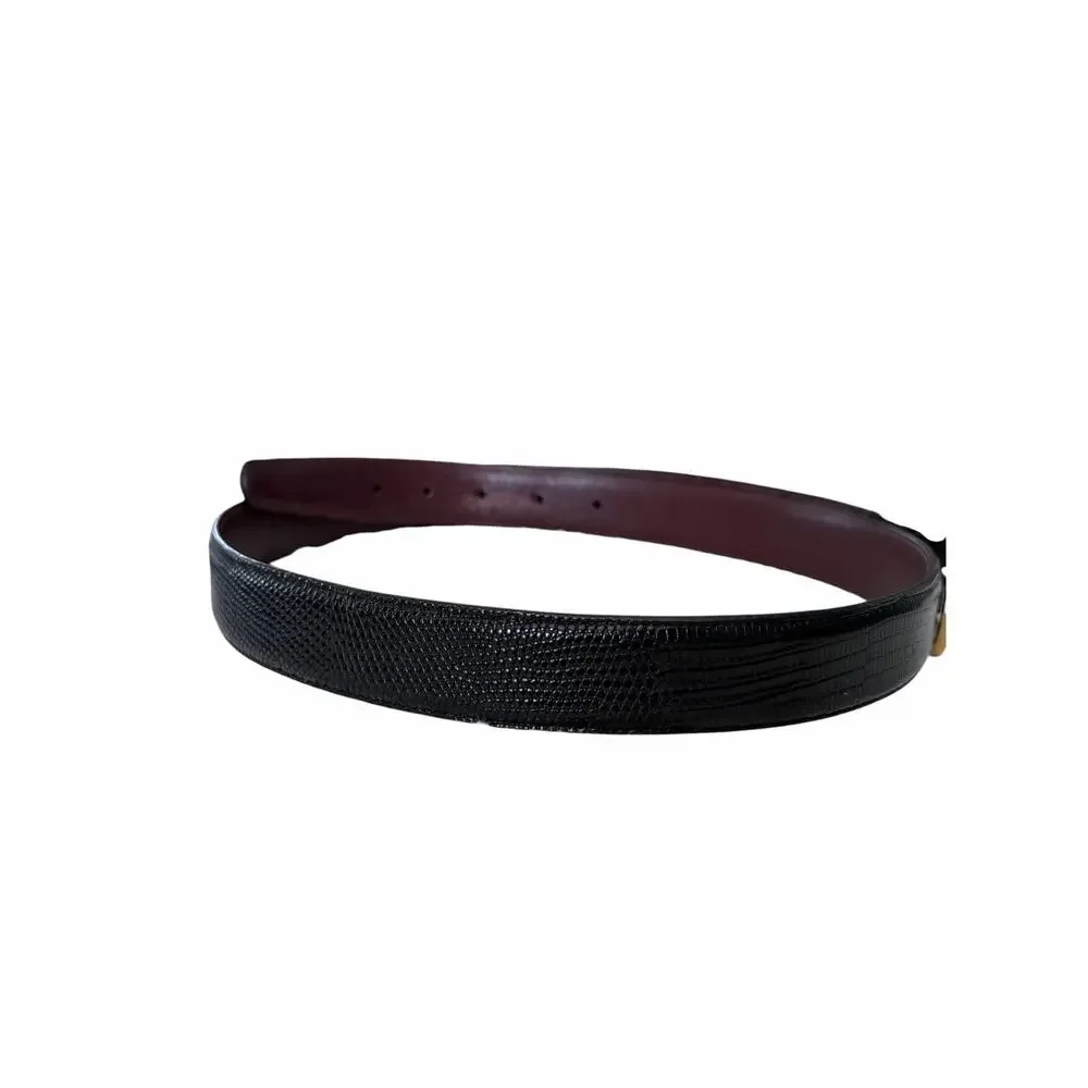Brighton Genuine Lizard Belt Women’s 36 Black 30503 Gold Buckle Classic